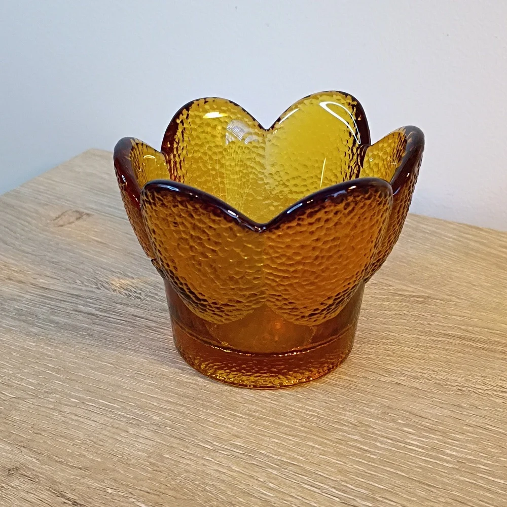Viking Amber Gold Pressed Flower Tea Light Holder